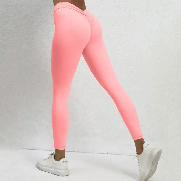 063 Seamless Fitness High V Waist Peach Hip-lifting Leggings