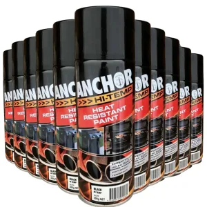 12 Cans | ANCHOR 54376 HI TEMP HEAT RESISTANT PAINT  | Up to 600° | 300g - BLACK
