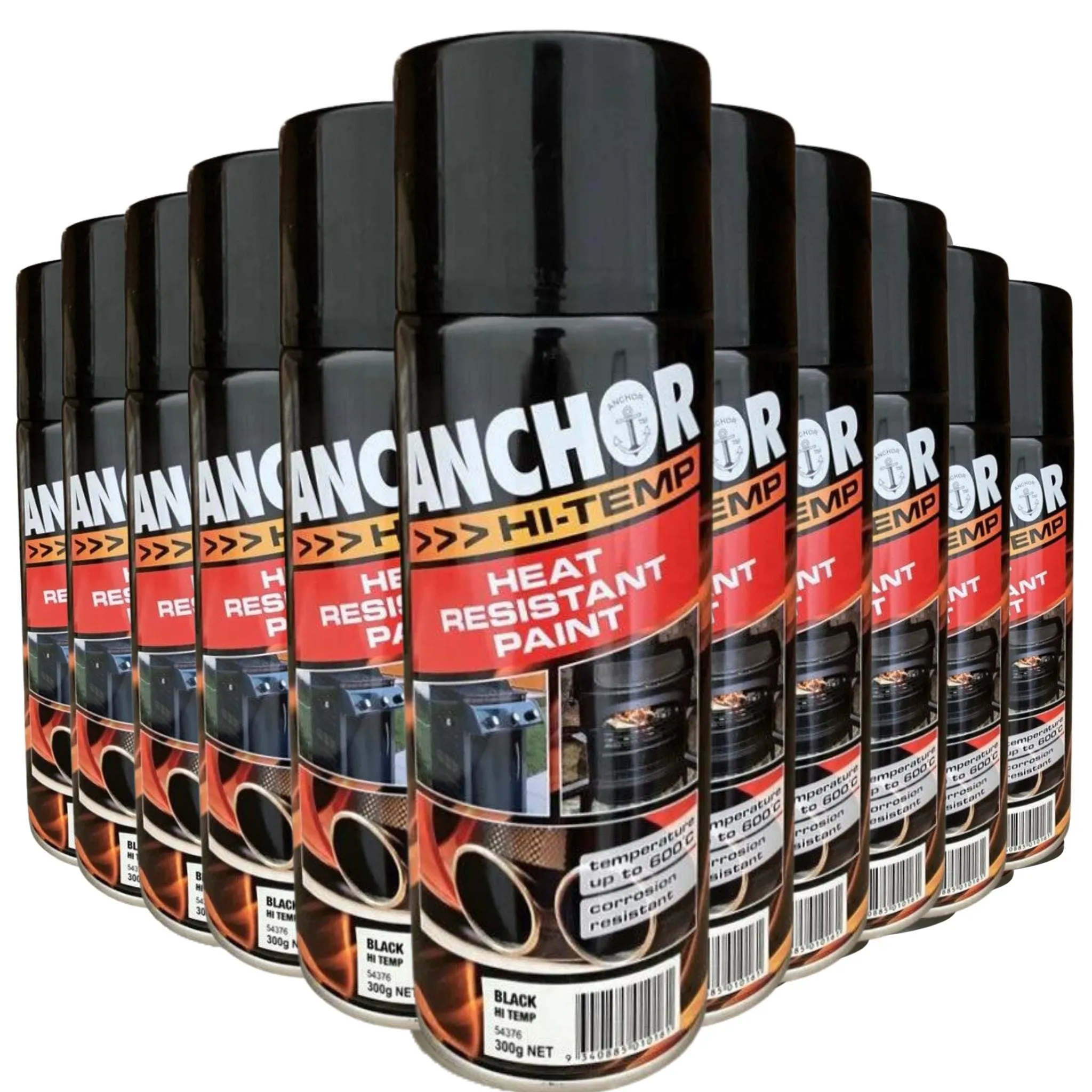 12 Cans | ANCHOR 54376 HI TEMP HEAT RESISTANT PAINT  | Up to 600° | 300g - BLACK