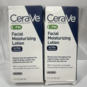 (2) CeraVe Facial Moisturizing Lotion PM Ultra Lightweight 2oz