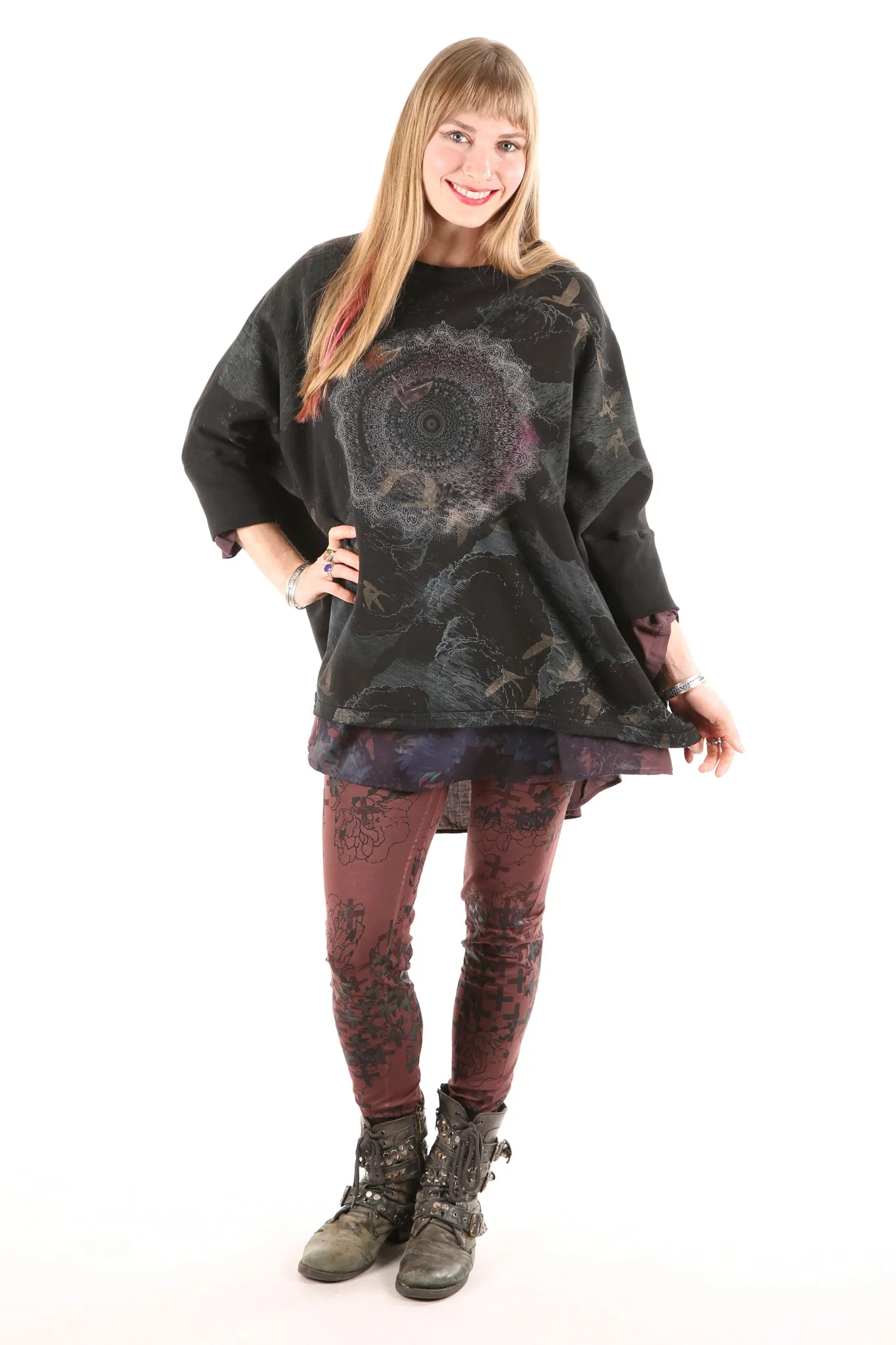 2210  Cozy Fleece Square Sweatshirt Printed Black
