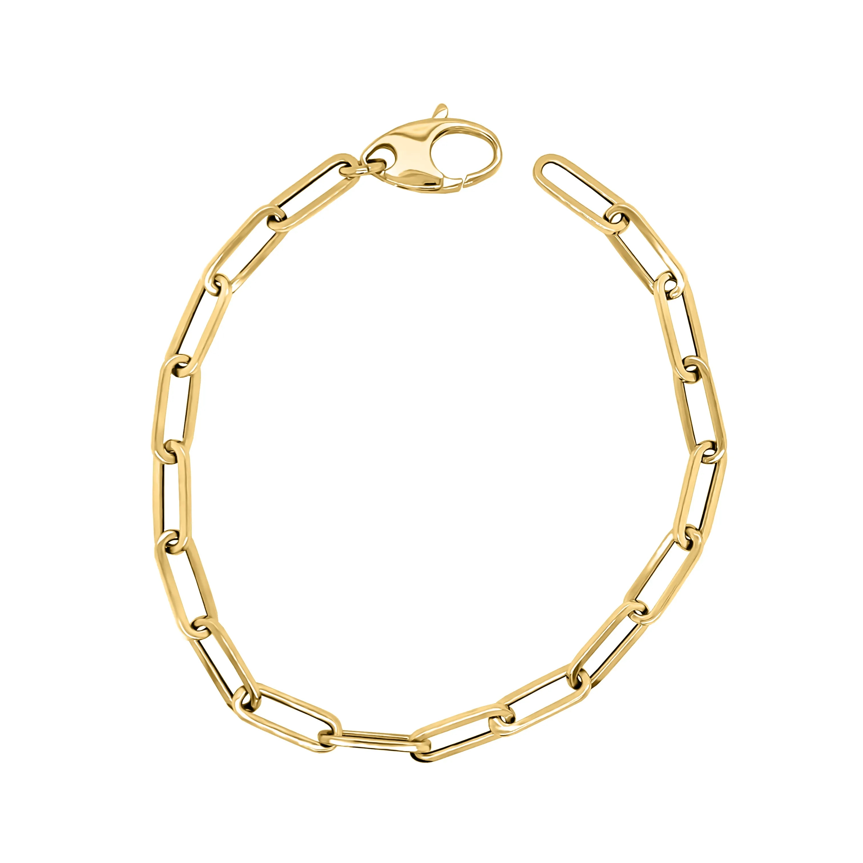 4.5MM Link Paperclip Link Chain Bracelet, 7.5" in 14K Gold