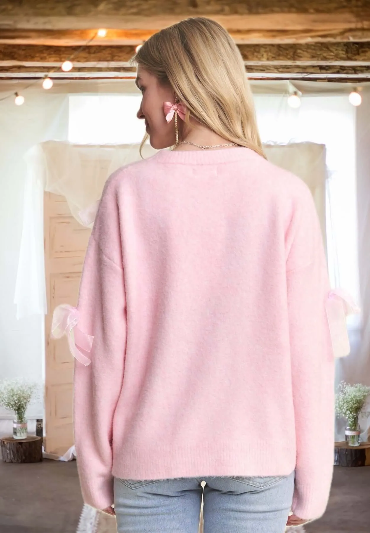 A-Bow-T Face! Bow Front Sweater in Pink