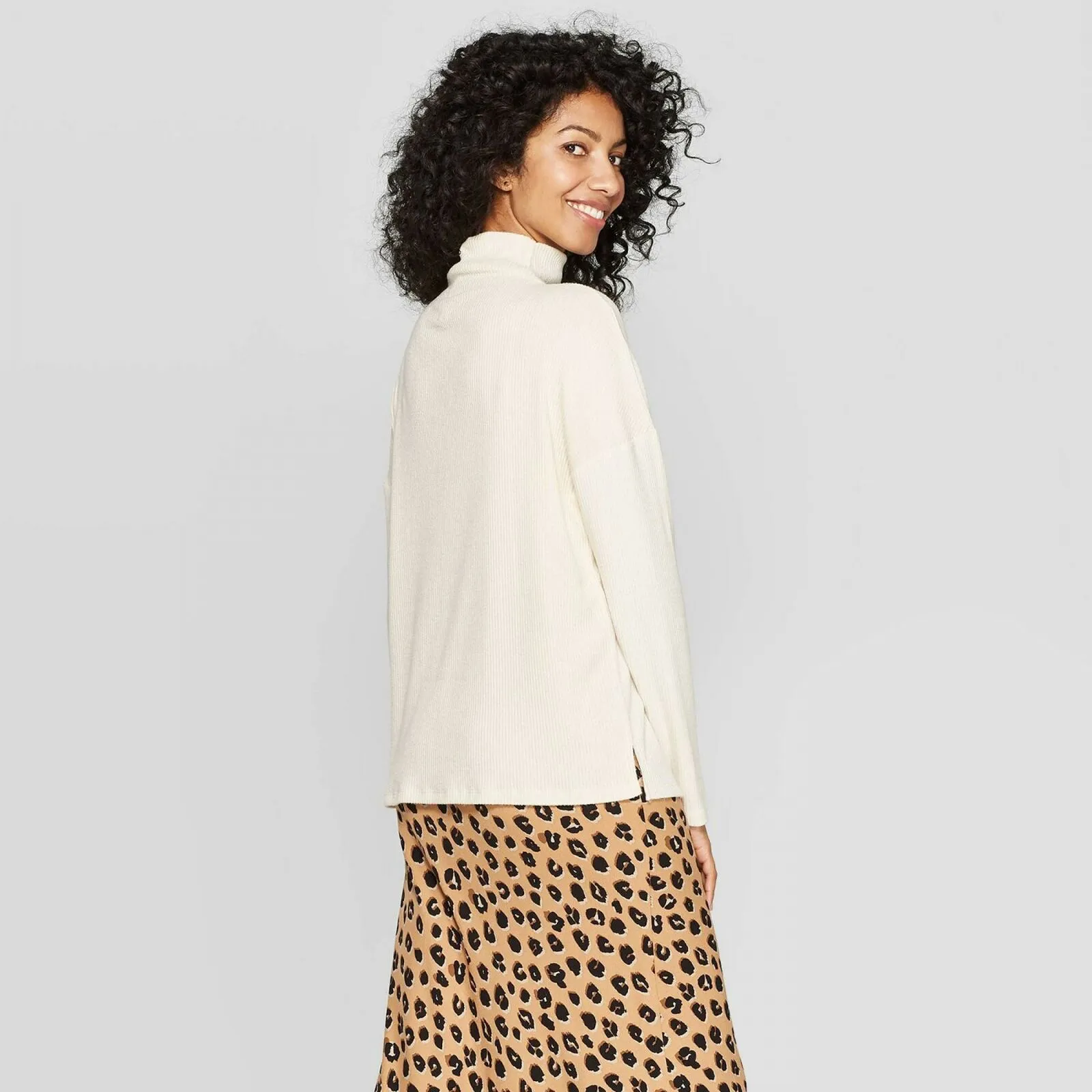 A New Day Women's Long Sleeve Turtleneck Rib Drapey Top