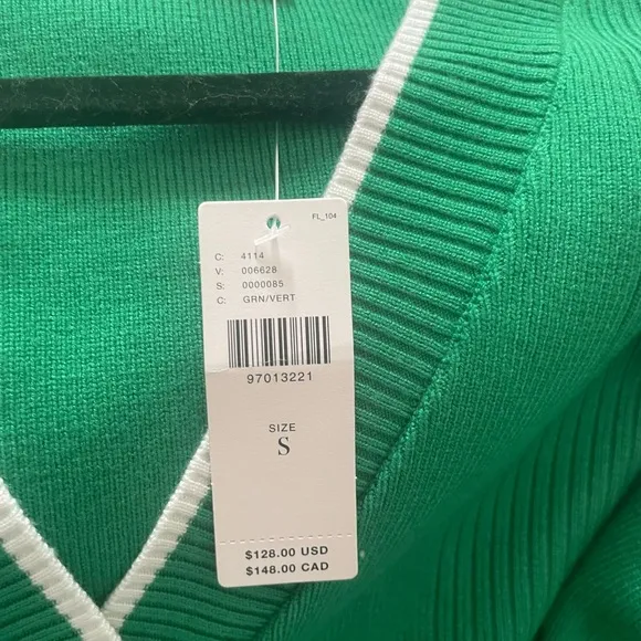 Anthropologie Green Cardigan with White Trim