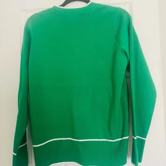 Anthropologie Green Cardigan with White Trim