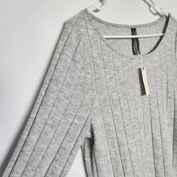 Anthropologie Ribbed Knit Tunic Top L Grey Minimalist Lagenlook Cozycore