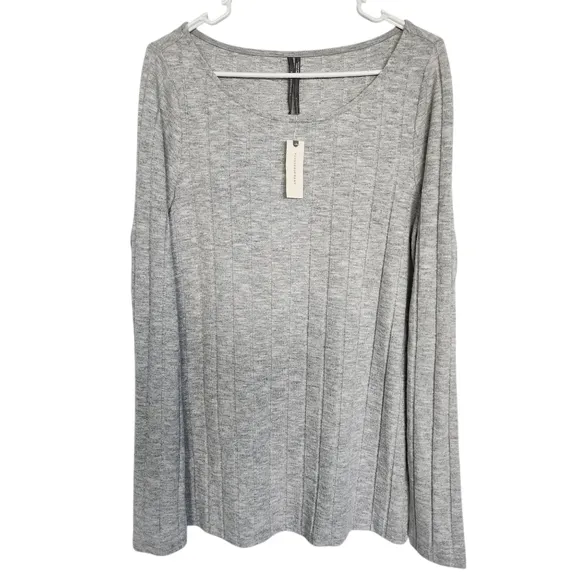 Anthropologie Ribbed Knit Tunic Top L Grey Minimalist Lagenlook Cozycore