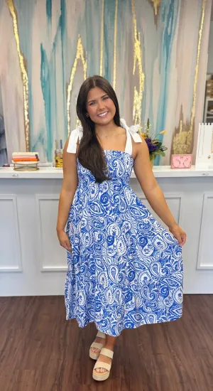 Athena Blue Paisley Tie Strap Dress