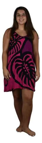 Bali Dress Short - Monstera - Pink