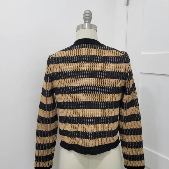 Banana Republic Women's Jacquard Black &amp; Tan Striped Open Sweater Jacket  Size S