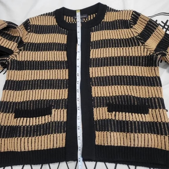 Banana Republic Women's Jacquard Black &amp; Tan Striped Open Sweater Jacket  Size S