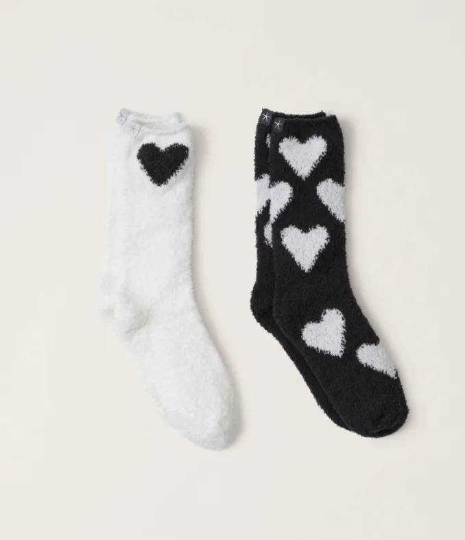 Barefoot Dreams CozyChic Heart Print Sock Set - Carbon-Pearl
