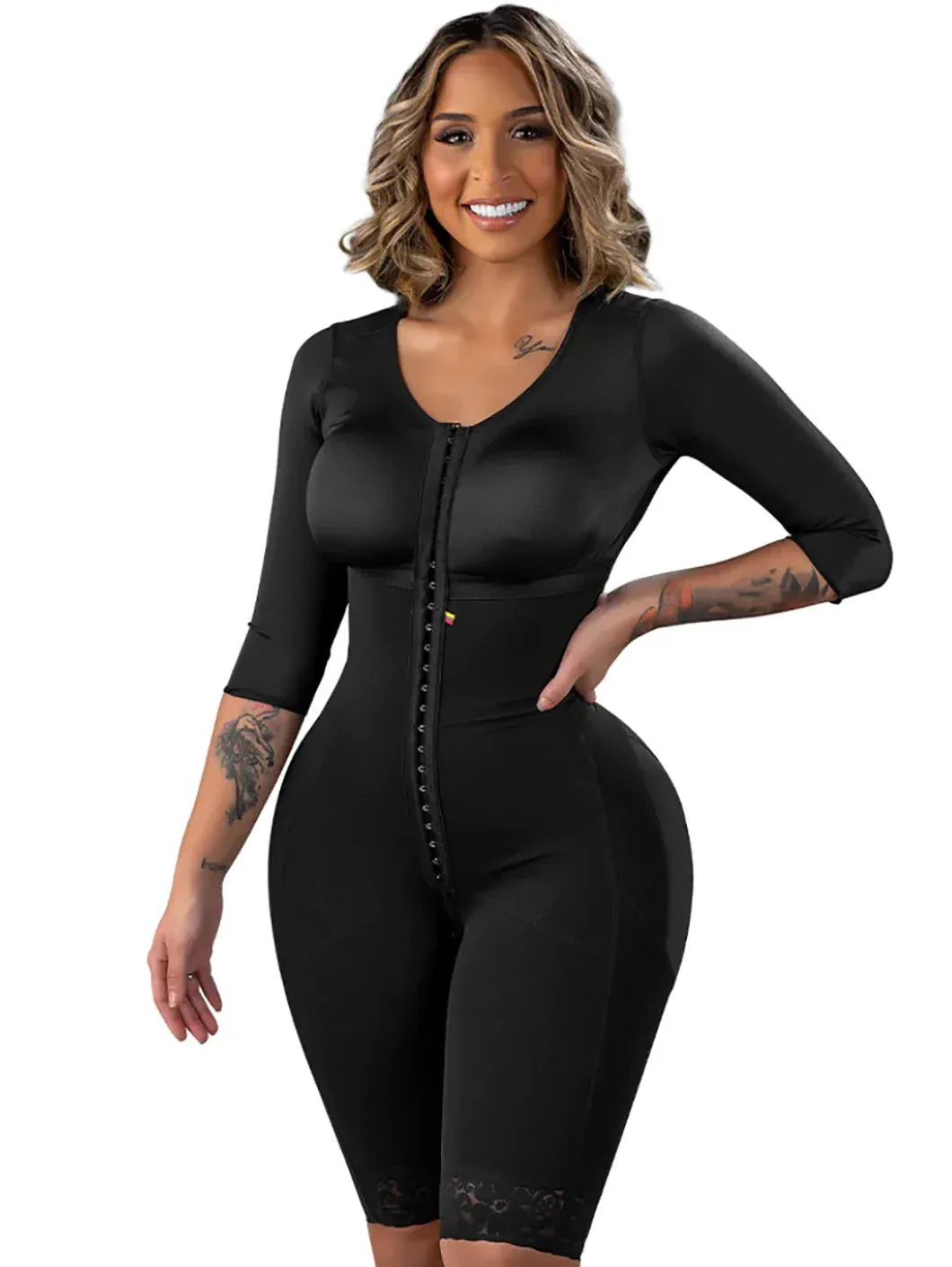 BBL & Lipo | Stage 1 Faja Colombiana Post-Op | Full Body   Post Surgery Recovery Night Gown Robe with Drain Pockets | ¾ Sleeves
