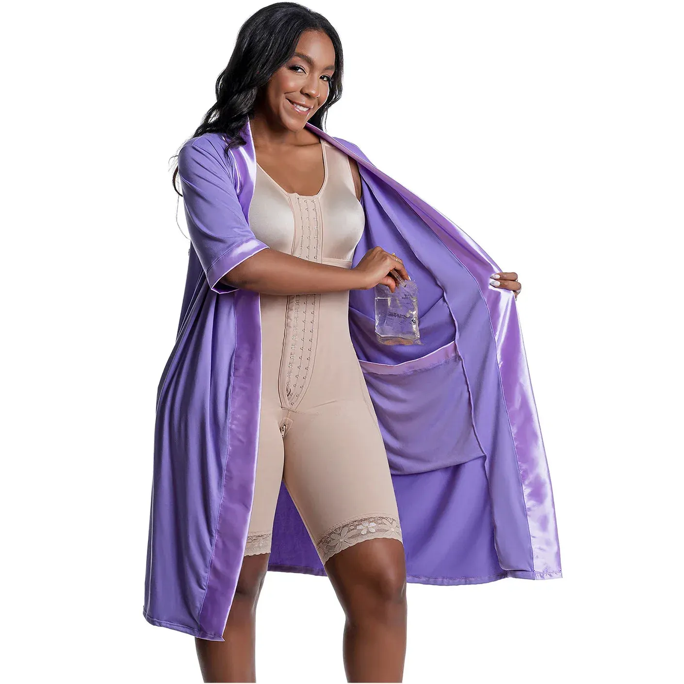 BBL & Lipo | Stage 1 Faja Colombiana Post Surgery | With Sleeves   Post Surgery Recovery Night Gown Robe with Drain Pockets | ¾ Sleeves