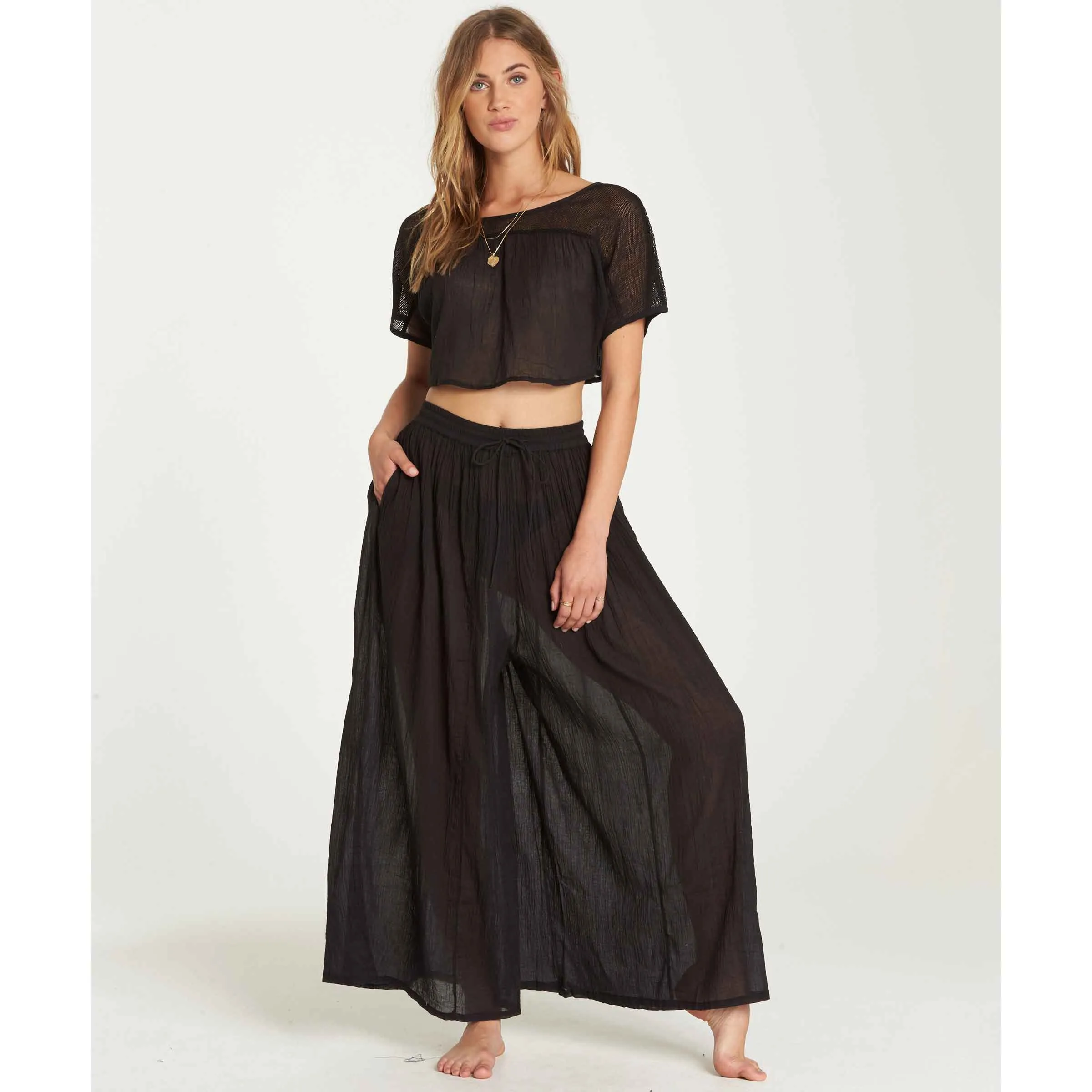 Billabong Women's Back In Five Wide Leg Pant | Black Pebble