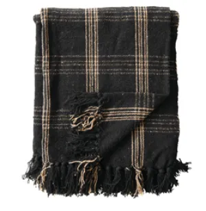 Black Plaid Woven Fringe Blanket
