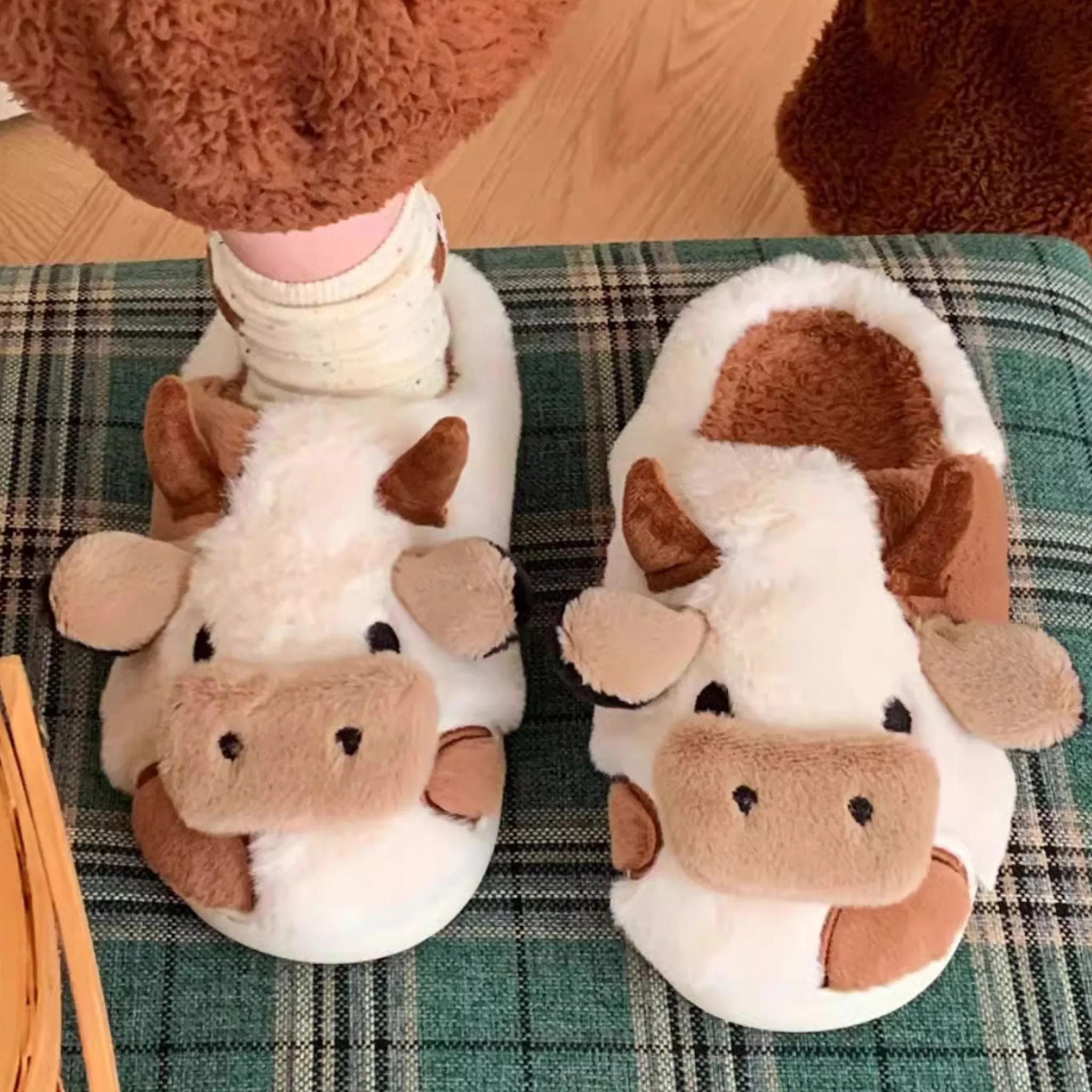 Brown Cow Fluffy Cute Lounge Slippers