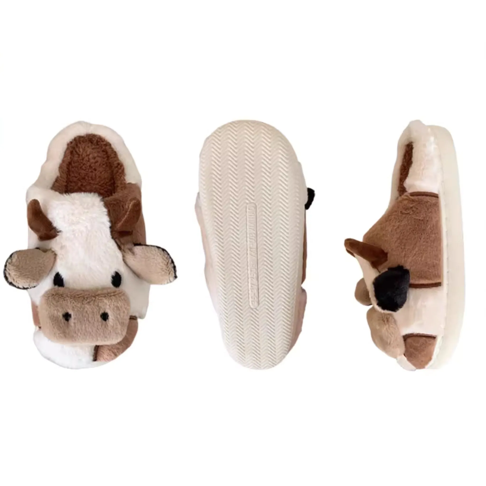 Brown Cow Fluffy Cute Lounge Slippers
