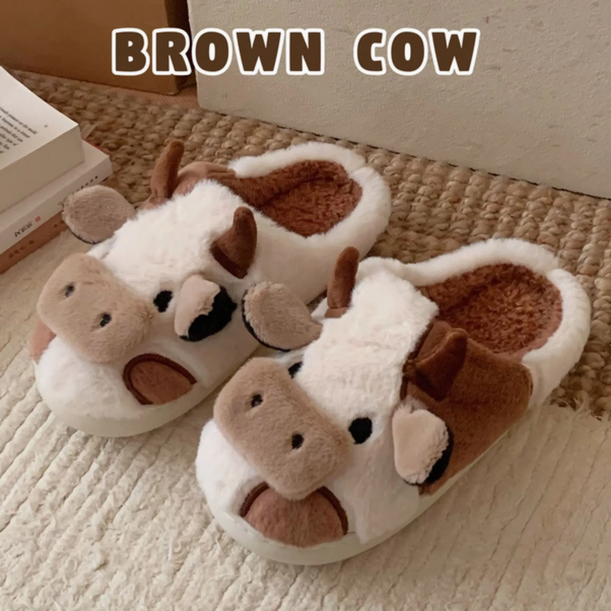 Brown Cow Fluffy Cute Lounge Slippers