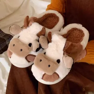 Brown Cow Fluffy Cute Lounge Slippers