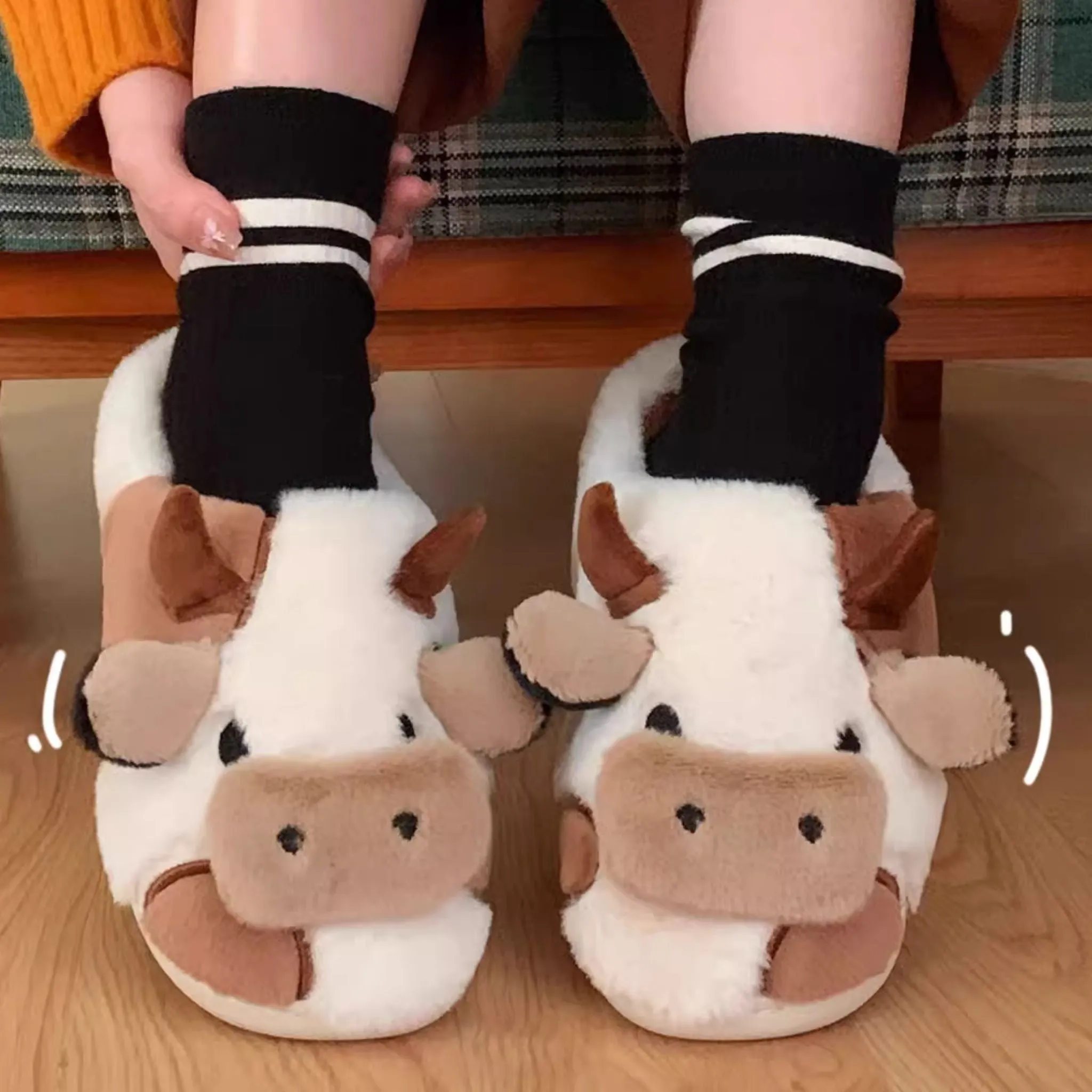 Brown Cow Fluffy Cute Lounge Slippers
