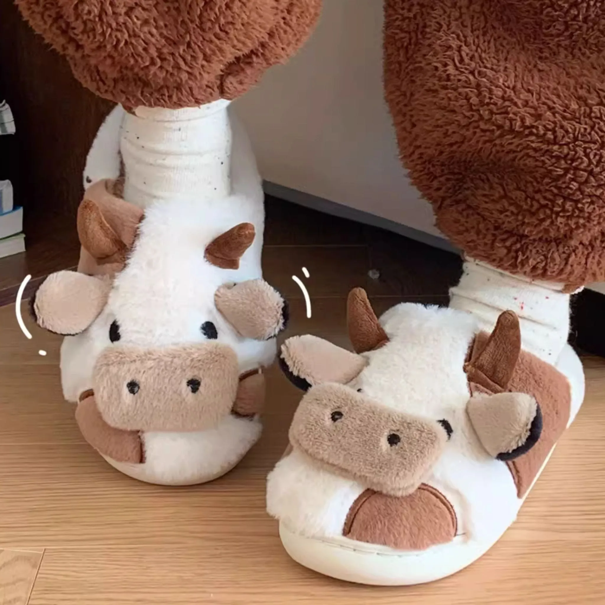 Brown Cow Fluffy Cute Lounge Slippers