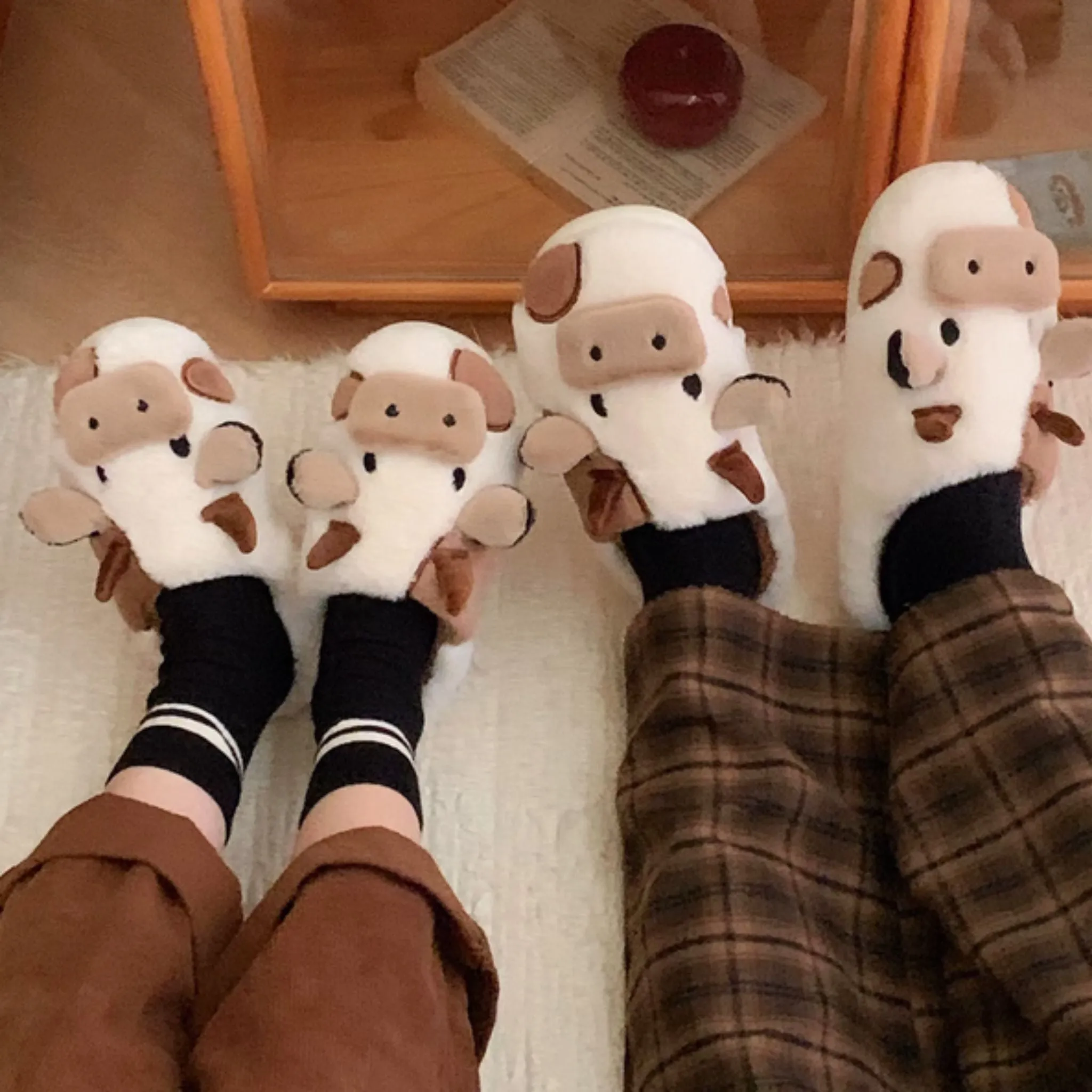 Brown Cow Fluffy Cute Lounge Slippers
