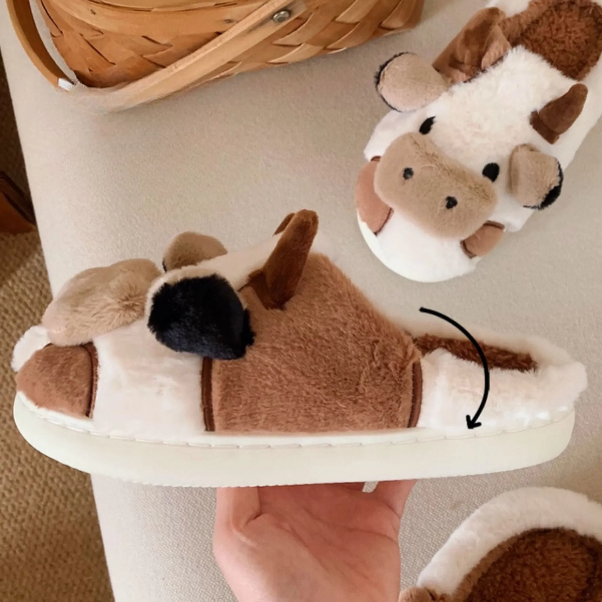 Brown Cow Fluffy Cute Lounge Slippers