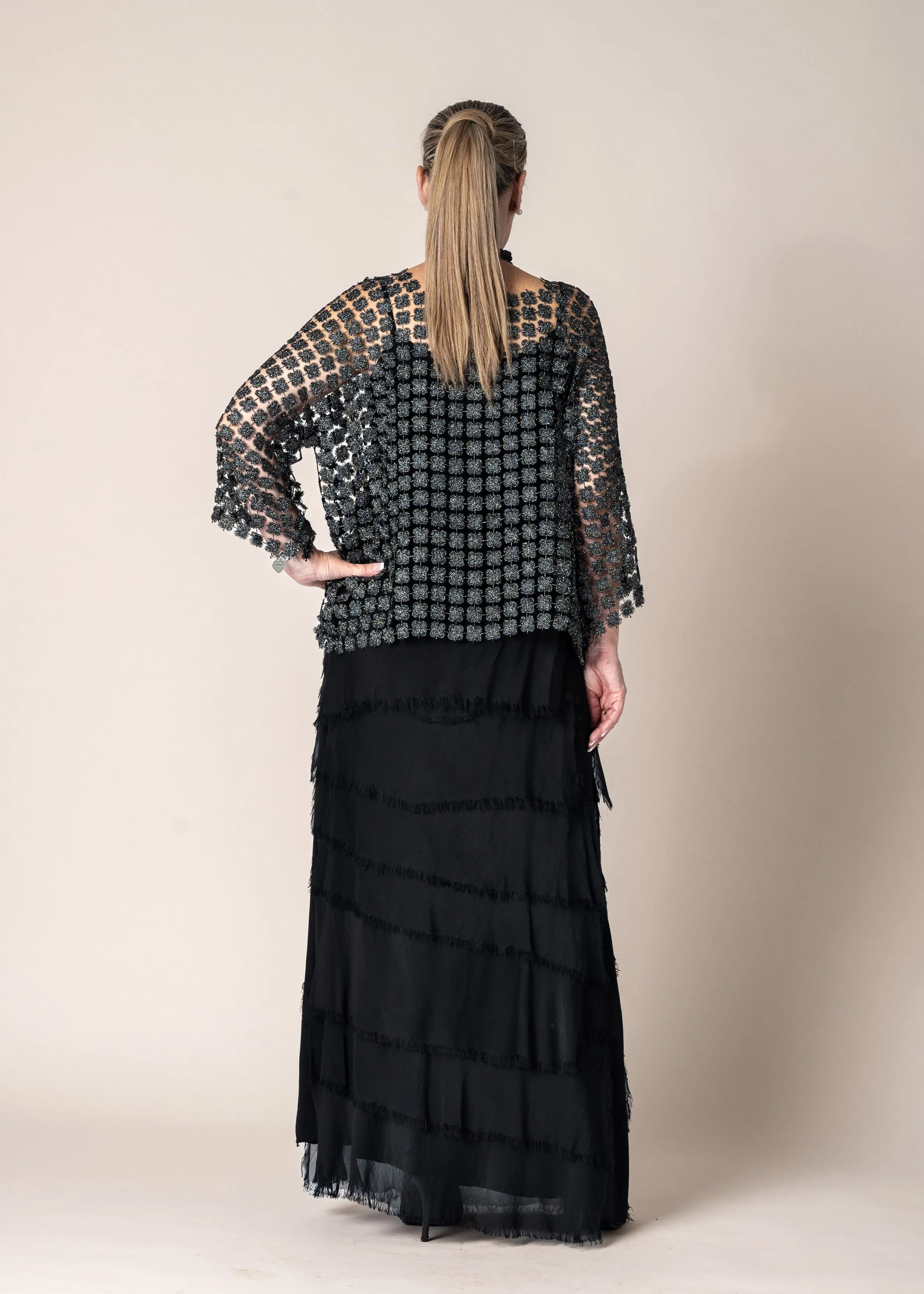 Carera Woven Metallic Top in Onyx