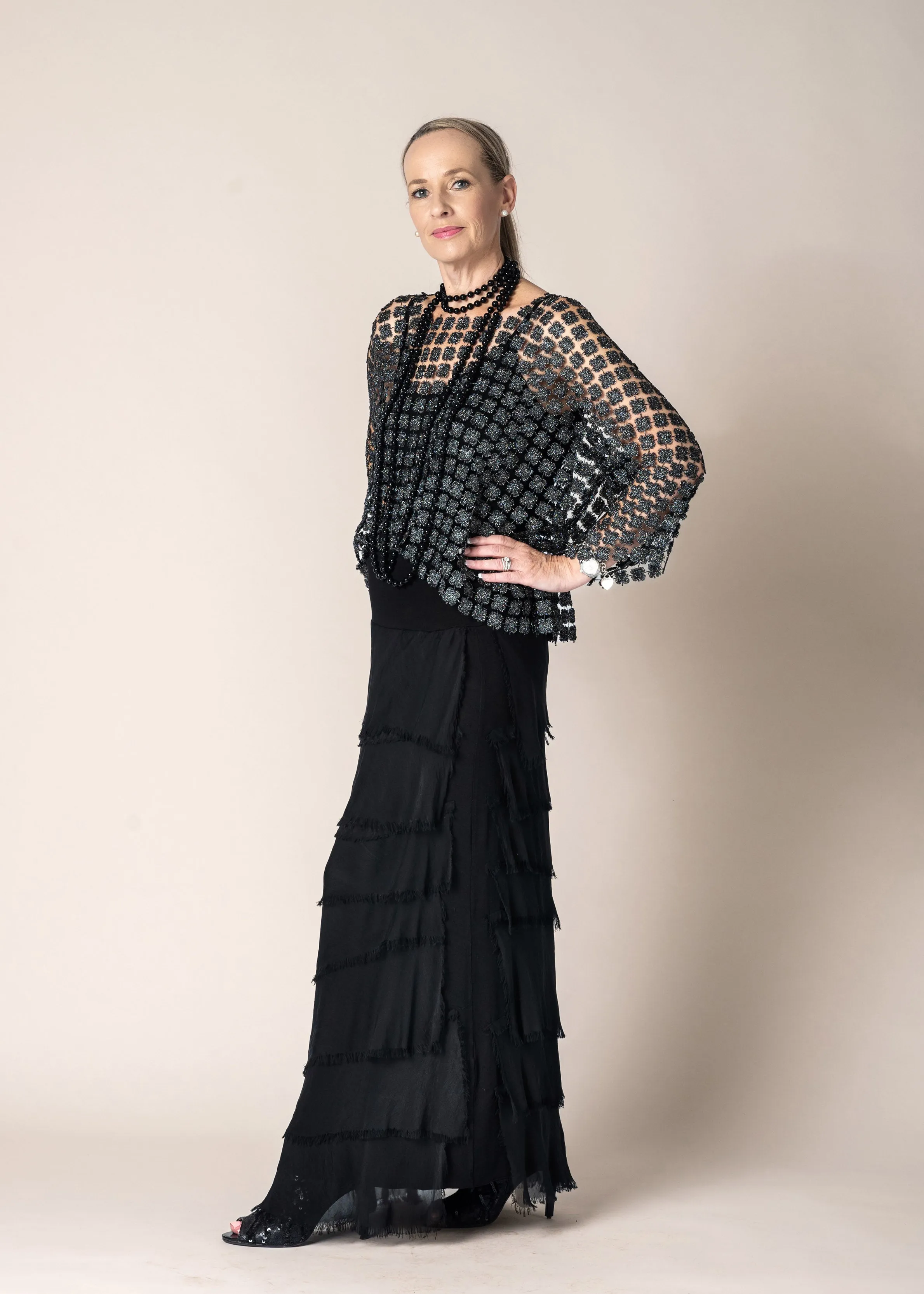 Carera Woven Metallic Top in Onyx