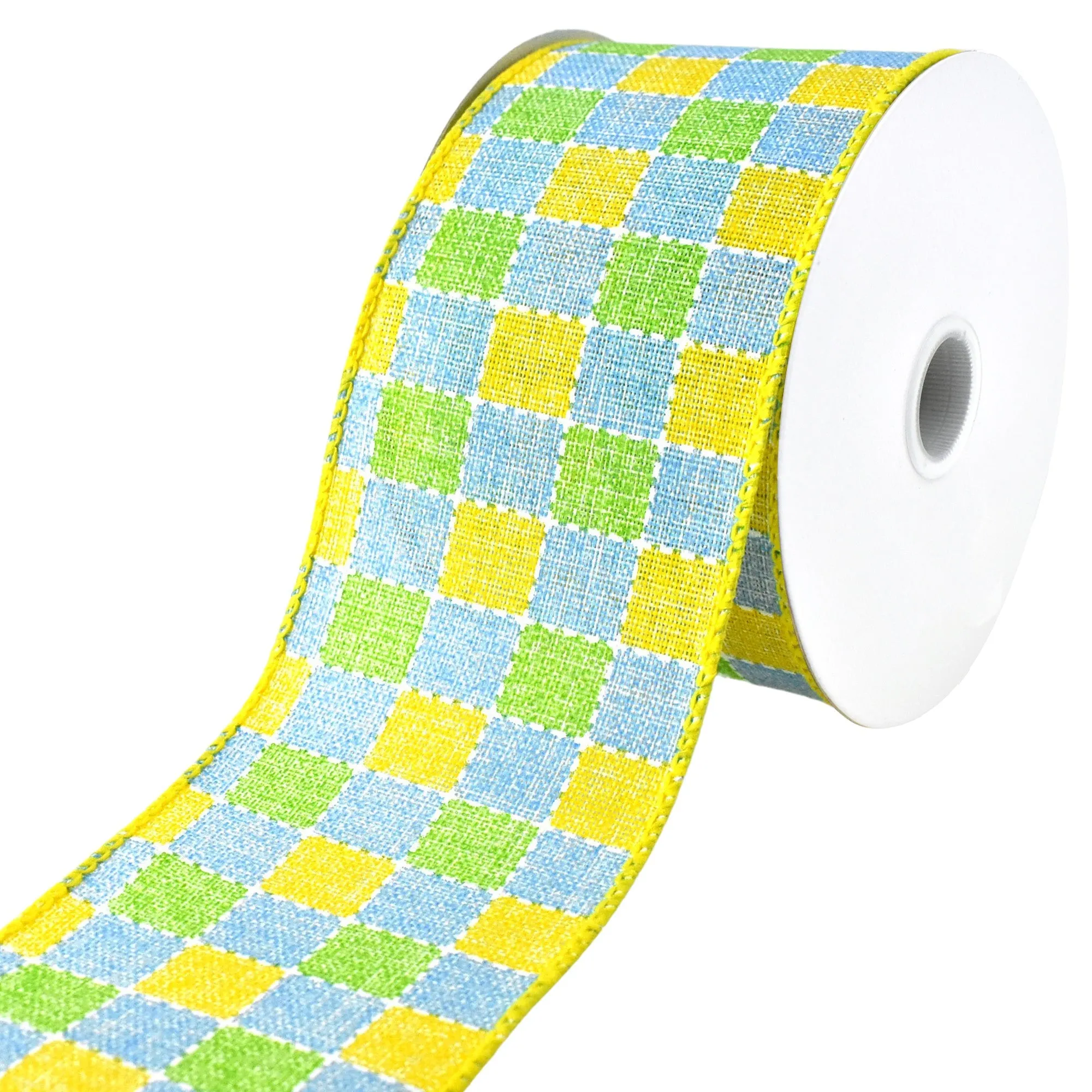 Checkerboard Plaid Faux Linen Wired Ribbon, 10-yard
