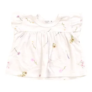 Cozii- Wild Flower Baby Doll Flutter Sleeve Top  (white)
