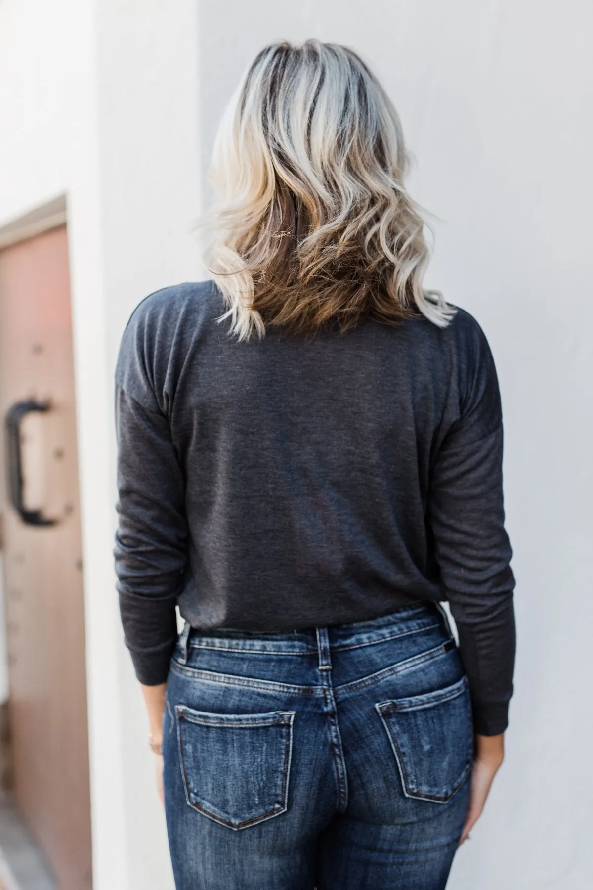 Cozy & Warm 4 Button Henley Top- Dark Grey