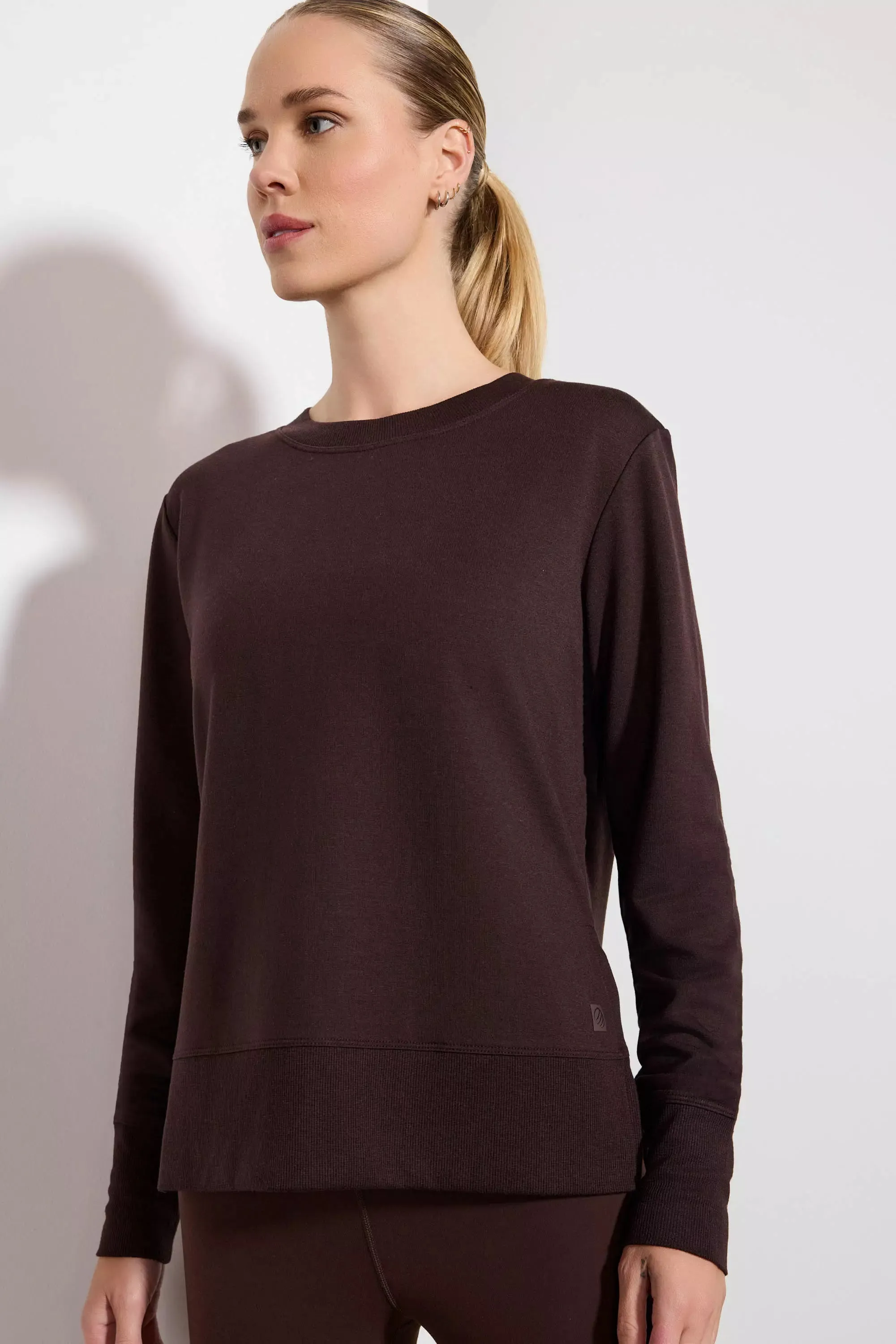Cozy Fleece Side Slit Pullover - Chocolate Brown