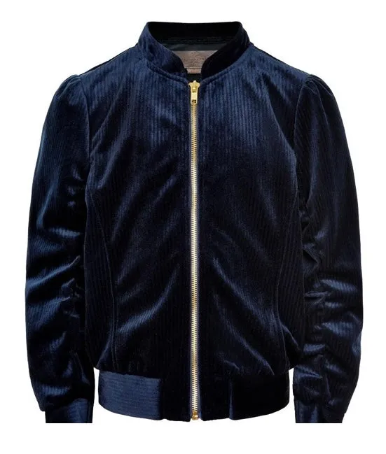 Creamie Twilight Eclipse Navy Velvet Bomber Jacket: Sizes 6 to 14