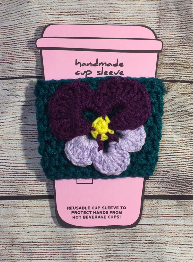 Crochet Cup Sleeve (Flower Appliqué)