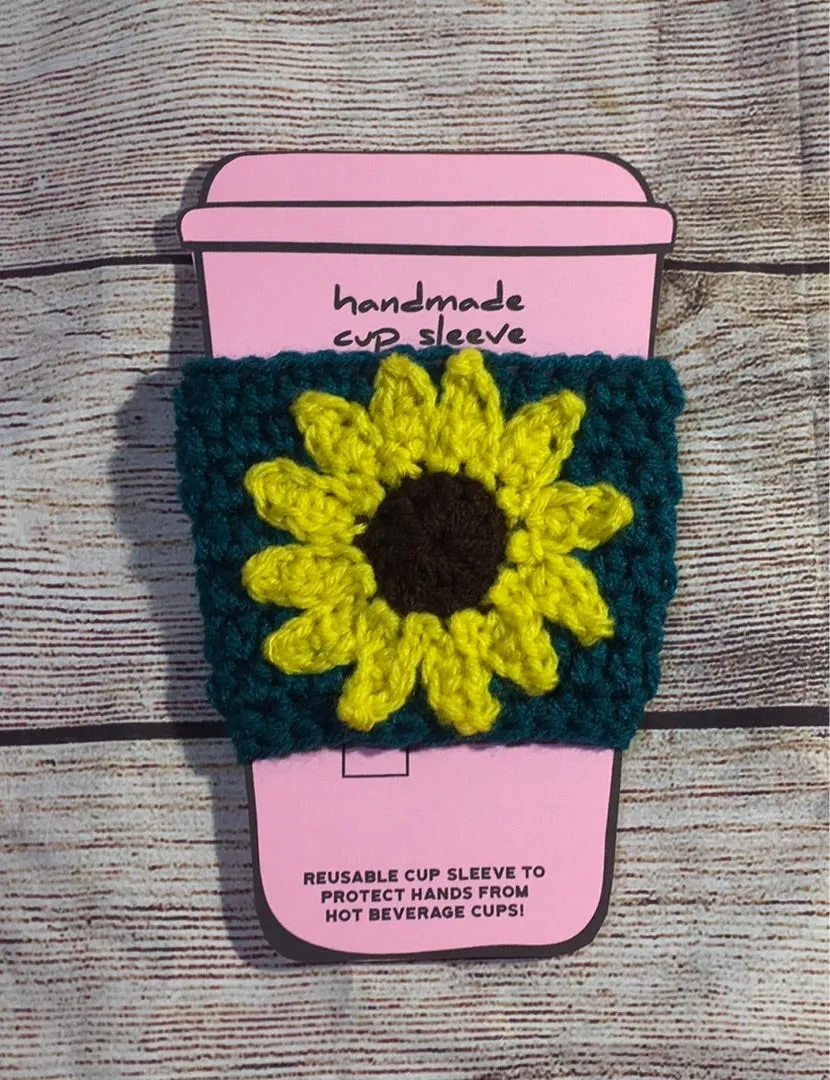 Crochet Cup Sleeve (Flower Appliqué)