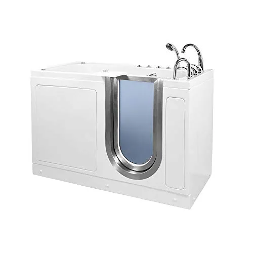 Ella's H93218 Ultimate Acrylic Foot Massage Heated Seat Walk-in Bathtub with Right Inward Swing Door, Fast Fill Faucet Set, 2" Dual Drain, 30" x 60" x 38" White