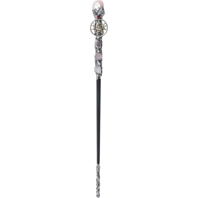 Energy Wand Rose Quartz with Silver Raven FB2558 🐦‍⬛