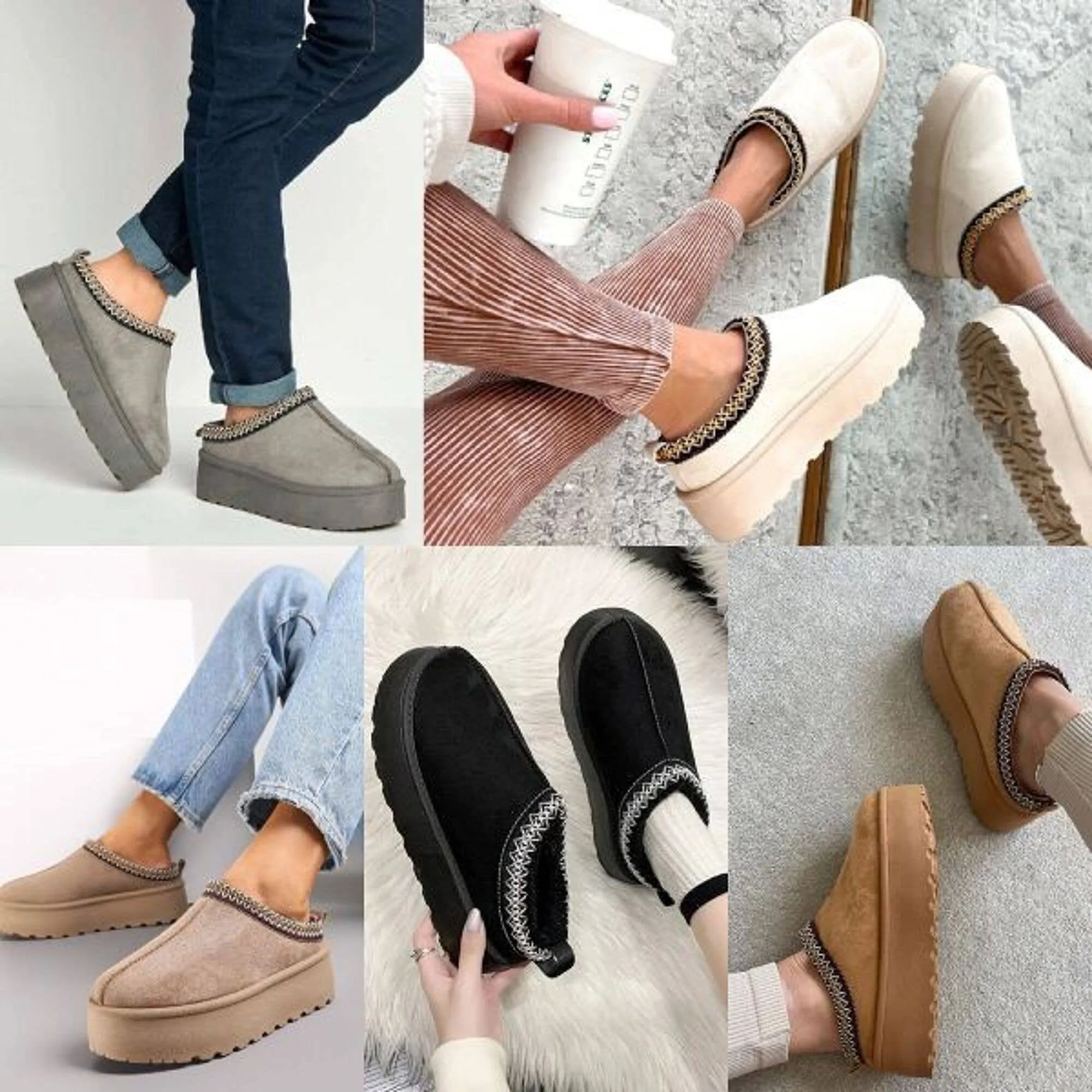 FAUX FUR PLATFOM SLIPPERS COZY FLUFFY ANKLE BOOTS: CHESTNUT / Standard / UK6/US8