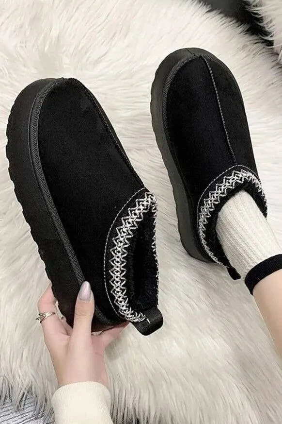 FAUX FUR PLATFOM SLIPPERS COZY FLUFFY ANKLE BOOTS: CHESTNUT / Standard / UK6/US8