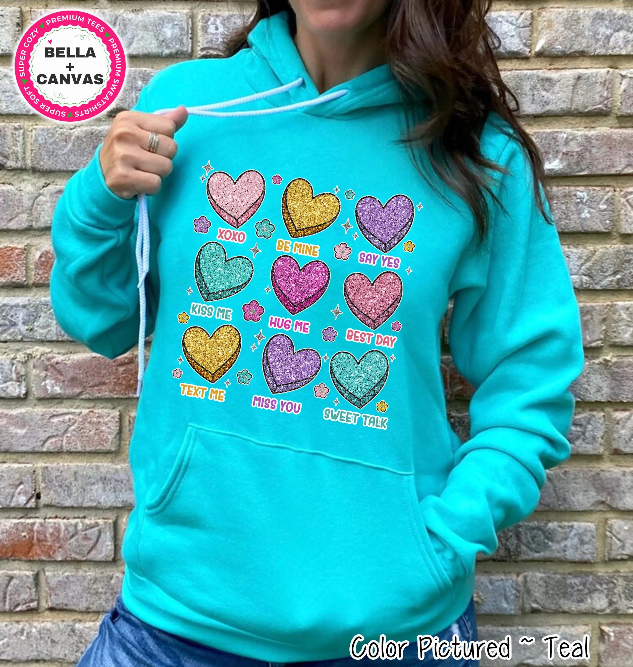 Faux Glitter Conversation Hearts Valentine Tee or Sweatshirt