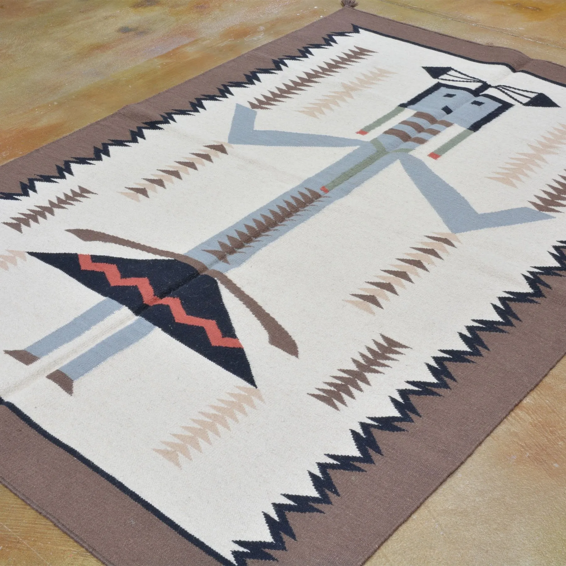 Flatweave Hand-Woven SouthWestern Design Handmade Wool Rug (Size 5.0 X 6.10) Cwral-1125