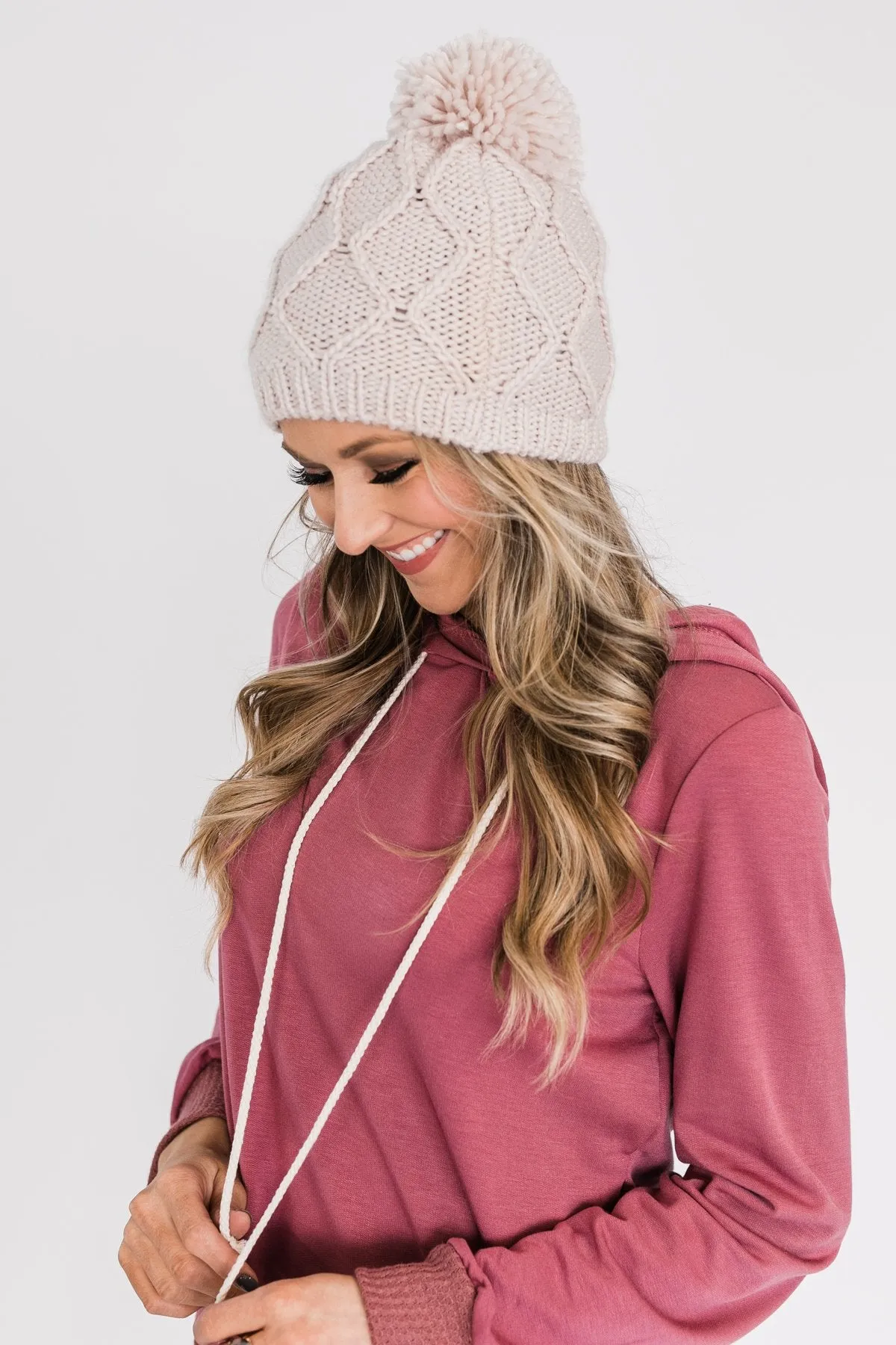 Fleece Lined Pom Beanie- Cream