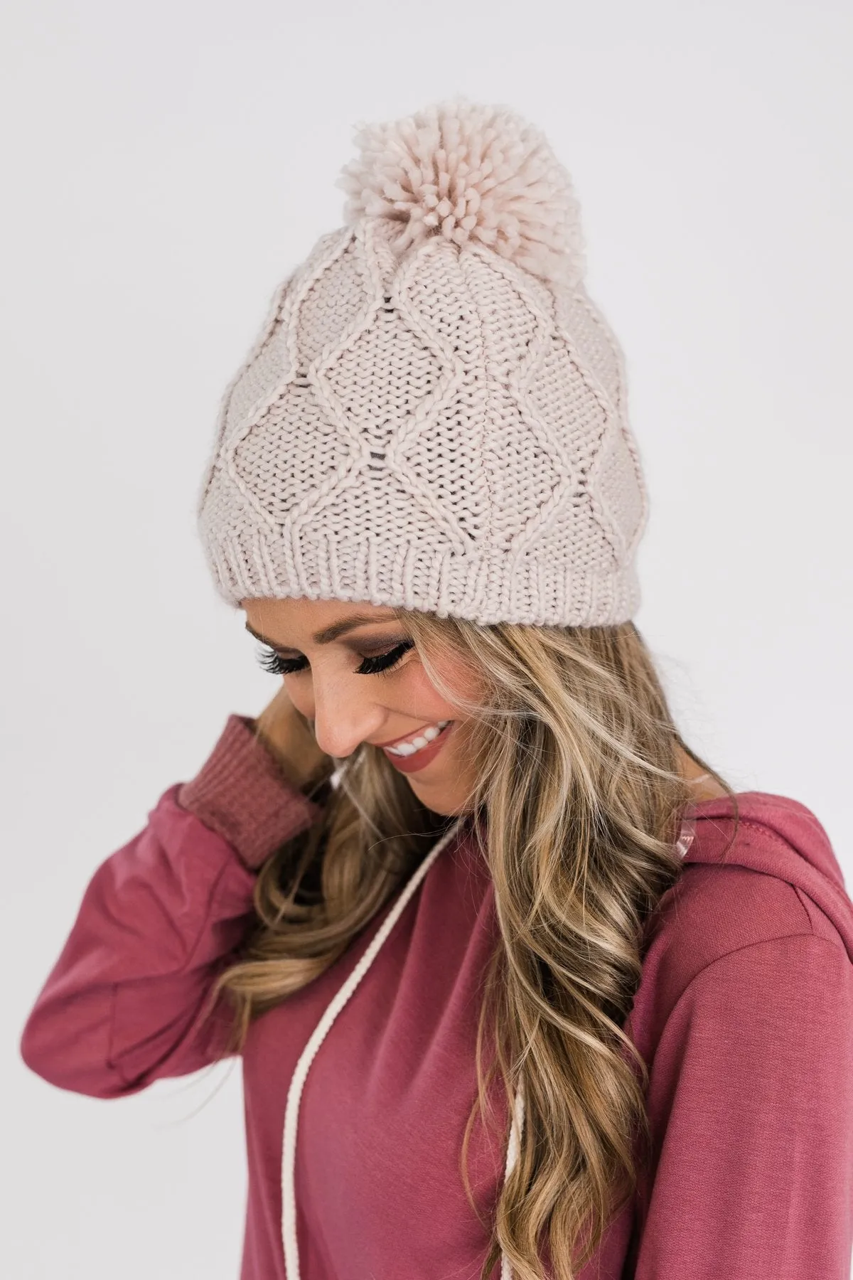 Fleece Lined Pom Beanie- Cream