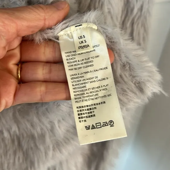 Free People Cozy Faux Fur Cardigan Sweater in Silver Cloud size Small, like new