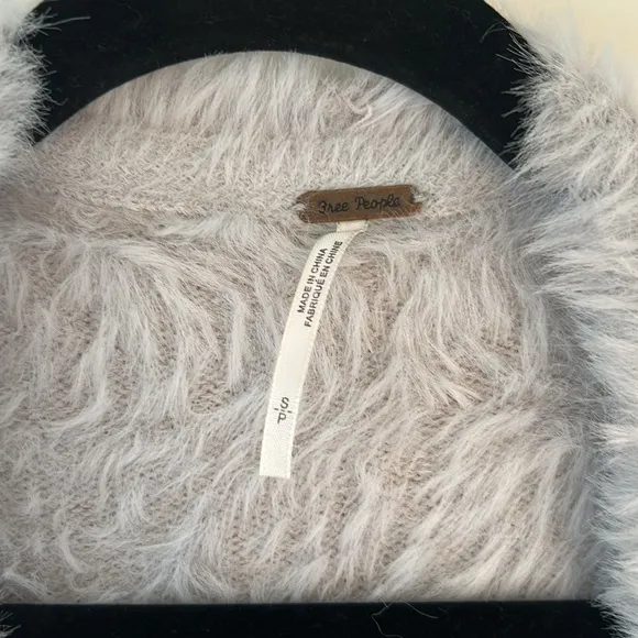 Free People Cozy Faux Fur Cardigan Sweater in Silver Cloud size Small, like new