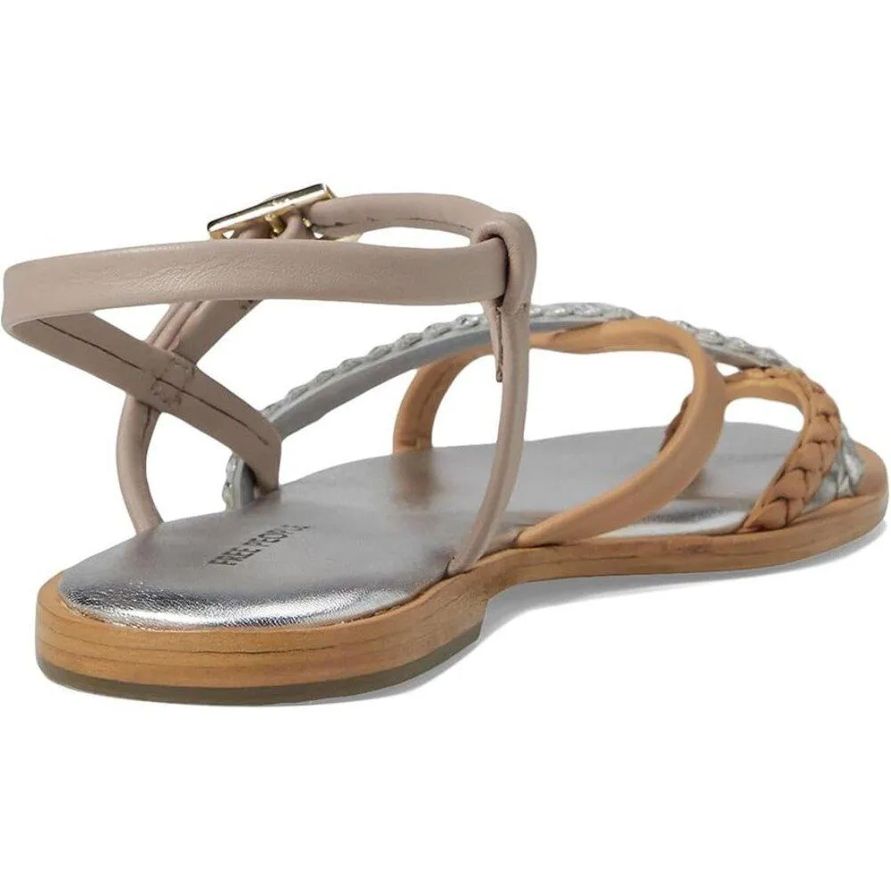 Free People Sandals Sunny Days Tan Silver Strappy Braided Flats
