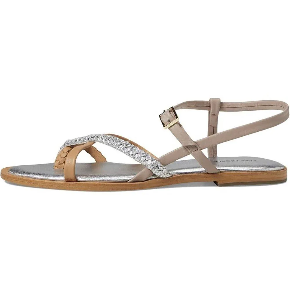 Free People Sandals Sunny Days Tan Silver Strappy Braided Flats